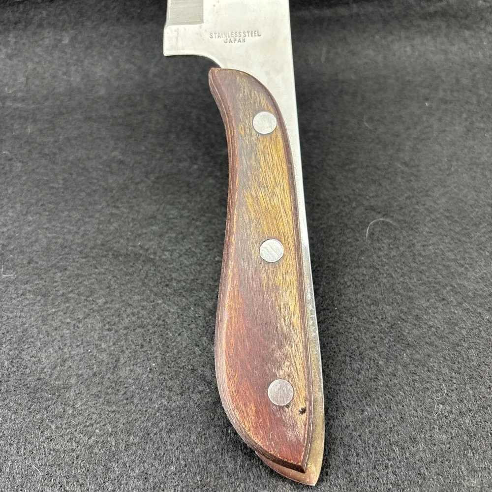 Vintage Full Extended Tang Chef's Knife‎ Japan Stainless Steel Wood Handle 14in